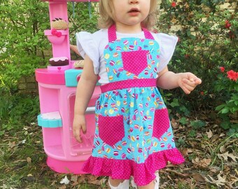 Childrens Apron, Toddler Apron, Sweet Treats Apron, Retro Apron, Girl Apron, Baking Apron, Cooking Apron, Kid Apron, Little Girl Apron