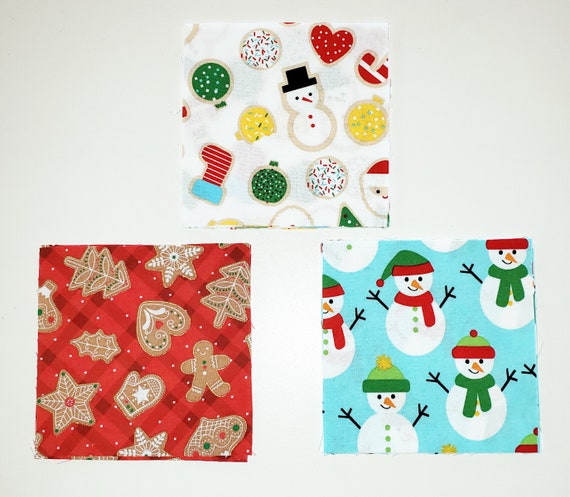 Christmas Fabric Scrap Pack, 5 Fabric Squares, Christmas Baking