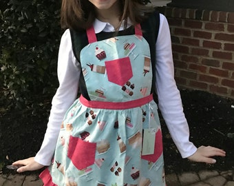 Deabril de postre, apron de estilo retro, apron de los niños, apron niño, delantal de las niñas, aprón de hornear, aprón de cocina, apron de los niños, atalón de las niñas