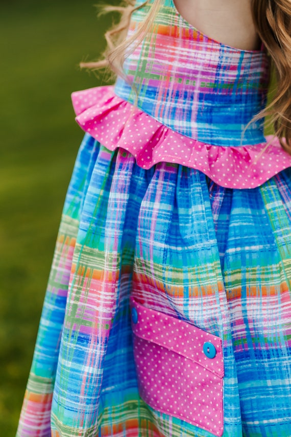 Toddler Plaid Dress, Girls Plaid Dress, Little Girl Dress, Plaid Dress, Plaid Summer Dress, Plaid Sundress, Neon Plaid Sundress, Sundress
