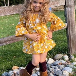 Floral Vintage Length Dress, Mustard Floral Dress, Fall Toddler Dress, Toddler Peasant Dress, Girls Peasant Dress, Fall MustardPeasant Dress