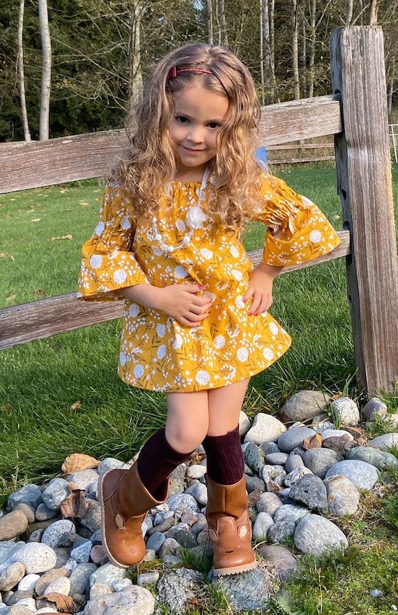 kelleenkreations Floral Vintage Length Dress Floral Vintage Length Dress, Mustard Floral Dress, Fall Toddler Dress,  Toddler Peasant Dress, Girls Peasant Dress, Fall Mustardpeasant Dress - Etsy