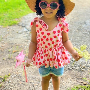 Strawberry Top, Strawberry Peplum, Toddler Peplum, Peplum Top, Summer Top, Toddler Strawberry Top, Shoulder Ties Top, Girls Strawberry Top