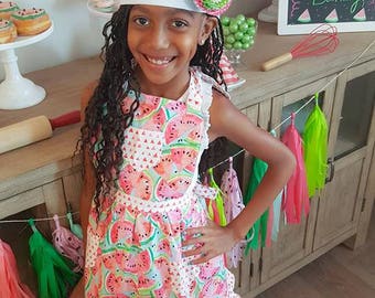 Retro Style Apron, Children's Apron, Little Girl Apron, Cooking Apron, Toddler Apron, Watermelon Apron, Girl Apron, Baking Apron, Kids Apron