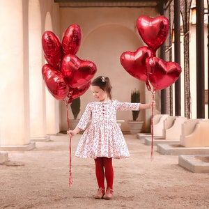 Valentine&#39;s Day Dress, Heart Flowers Dress, Toddler Dress, Girls Dress, Hearts Dress, Floral Dress, February Dress, Little Girls Dress