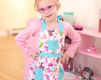 Kitchen Utensils Apron, Children Apron, Toddler Apron, Girl Apron, Baking Apron, Cooking Apron, Kid Apron, Little Girls Apron, Retro Apron