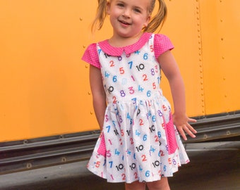 Vestido de número talla 5 listo para enviar, vestido para la vuelta al cole, vestido escolar, vestido de jardín de infantes, vestido de números, vestido de escuela primaria, prejardín de infantes