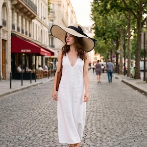 Solhatt med extra bred brätte och svart rosett | Dramatisk överdimensionerad sommarhatt | Elegant hatt för bröllopsgäster | Statementhatt i parisisk stil