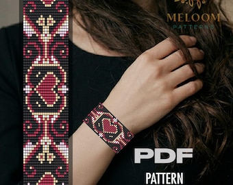 Magic Hearts Loom Bracelet Pattern, Miyuki Delica Beadwork Handmade Design (PDF Instant Download)