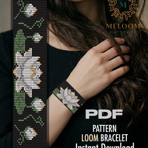 Mönster för armband med vit lilja, Miyuki Delica blompärlbroderi (PDF direktnedladdning)