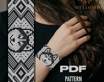 Husky Dog Bead Loom Pattern Bracelet, Miyuki Delica Handmade Beadwork Design (PDF instant Download)