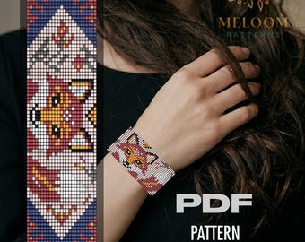 Red Fox Loom Bracelet Pattern, Miyuki Delica Beadwork Animal Ornament Design (PDF Download)