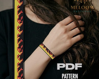 Fire Flame Bead Loom Bracelet Pattern | Miyuki Delica Seed Bead Design (PDF instant Download)
