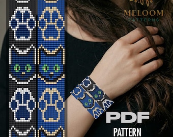 Cats Paw Bead Loom Pattern Bracelet, Miyuki Delica Beadwork Animal Design (PDF digital Download)