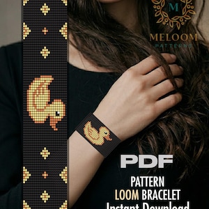 Gelbe Ente Loom Armband Muster, Miyuki Delica Samen Perle Schwarzes Design (PDF sofort-Download)