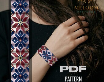 Ornament Loom Bracelet Pattern, Miyuki Delica Beadwork Ethnic Stars Design (PDF Digital Download)