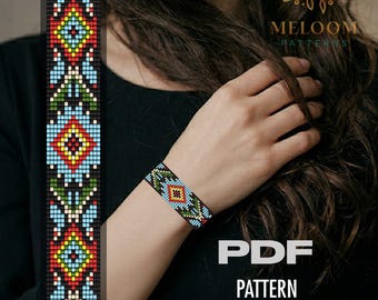 Ethnic Loom Bead Bracelet Pattern | Miyuki Delica Seed Bead Geometric Design (PDF Digital Download)