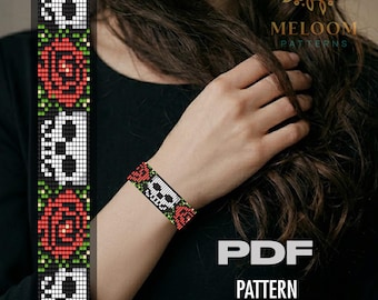 Skull & Roses Loom Bracelet Pattern Black | Miyuki Delica Seed Bead Design (PDF instant Download)