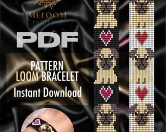 Pug Loom Bracelet Pattern | Miyuki Delica Seed Bead Dog Design (PDF instant Download)