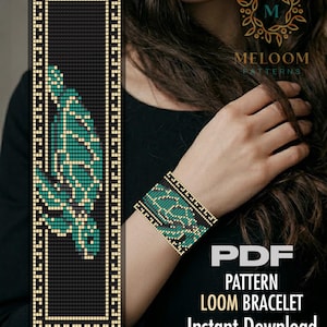 May include: A PDF loom bracelet pattern featuring a sea turtle design in teal and black with a gold geometric border. The digital file includes a grid layout for beadwork, displaying the turtle motif and the text MELOOM PATTERNS PDF PATTERN LOOM BRACELET Instant Download.