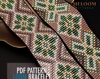 Ornament Loom Bracelet Pattern, Miyuki Delica Beadwork Ethnic Romb Design (PDF Digital Download)