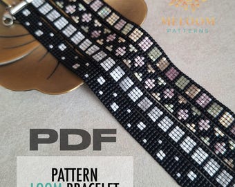 Bead Pattern Set, Loom Bracelet Black White, Miyuki Delica Satin (Word Chart, PDF Download)