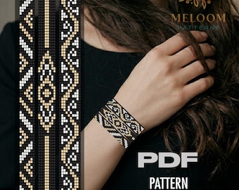 Bead Pattern Set, Loom Bracelet Black Gold, Miyuki Delica Design (Word Chart, PDF Download)