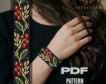 Red Berry Loom Bracelet Pattern, Miyuki Delica Beadwork Seed Bead Design (PDF Instant Download)