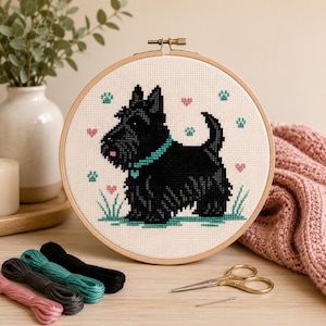 Beginner Friendly Scottish Terrier Cross Stitch Pattern, Scottie Dog PDF Chart, Counted Cross Stitch, Easy Embroidery Pattern