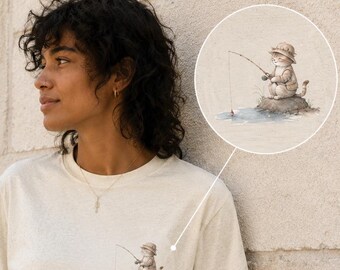 Fishing Cat Shirt | Fishing Lover Gift | Cute Angler Cat Tee | Watercolor Animal T-Shirt | Nature Lover Shirt | Fisherman Poison | Unisex Tee