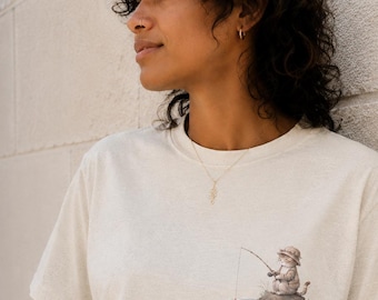 Slow Living Shirt | Peaceful Nature Tea | Watercolor Fishing Cat Shirt | Cozy Outdoor Graphic Tee | Nature Lover Gift | Unisex T-shirt