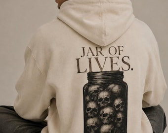 Gothic Skull Hoodie – Halloween Hoodie with Backprint – Alternative Streetwear – Vintage Graphic Hoodie – Jar of Lives