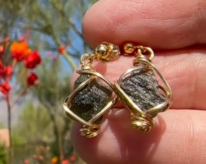 Featured listing image: Moldavite Earrings | Moldavite Crystal Rings Jewelry | Gold Moldavite Ring |  Healing Crystals | Manifestation ER66
