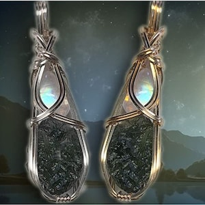 Moldavit Mondstein Anhänger: 14K Gold Filled Tschechische Tektit Kette
