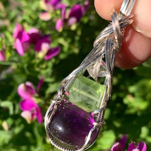 Amethyst Peridot Crystal and Herkimer Diamond Necklace Pendant sterling silver detox weight loss vibration energy Dtxs1