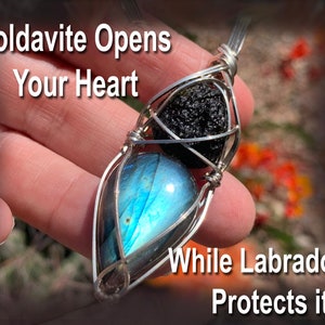 Genuine Moldavite Labradorite Crystal  Necklace Pendant  Czech Republic Tektite Healing Stones Jewelry