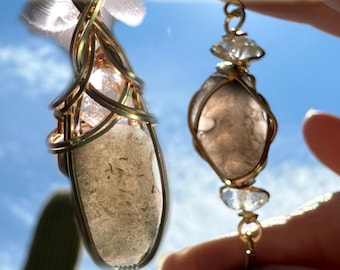 Rare Saffordite Cintamani Crystal with Large Herkimer Diamond Necklace Pendant Tektite Healing Stone, VERY high vibration Jewelry G99