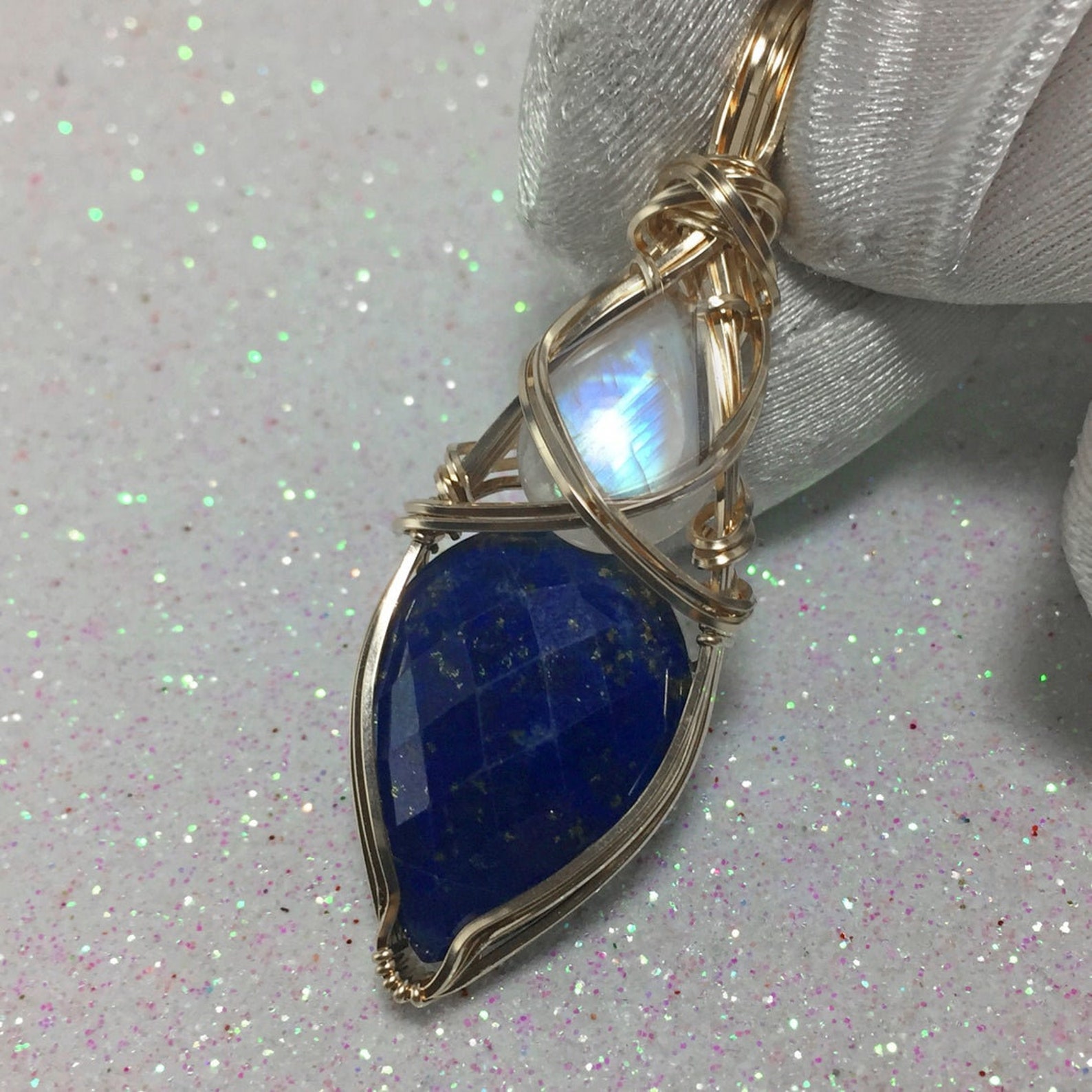 Lapis Lazuli and Moonstone Rainbow Blue Pendant Necklace Etsy UK