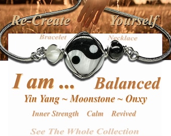 Yin Yang Bracelet with Moonstone and Black Onyx | Shell Yin Yang Charm | Spiritual Gemstone Gift for Her | I am Balanced Y62