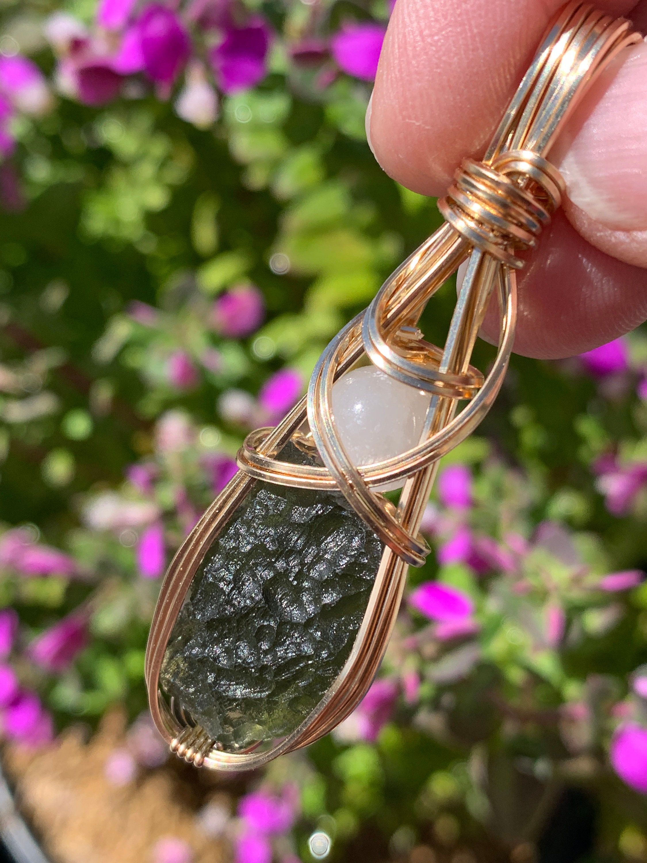 Moldavite Crystal with Selenite Necklace Pendant Czech Republic
