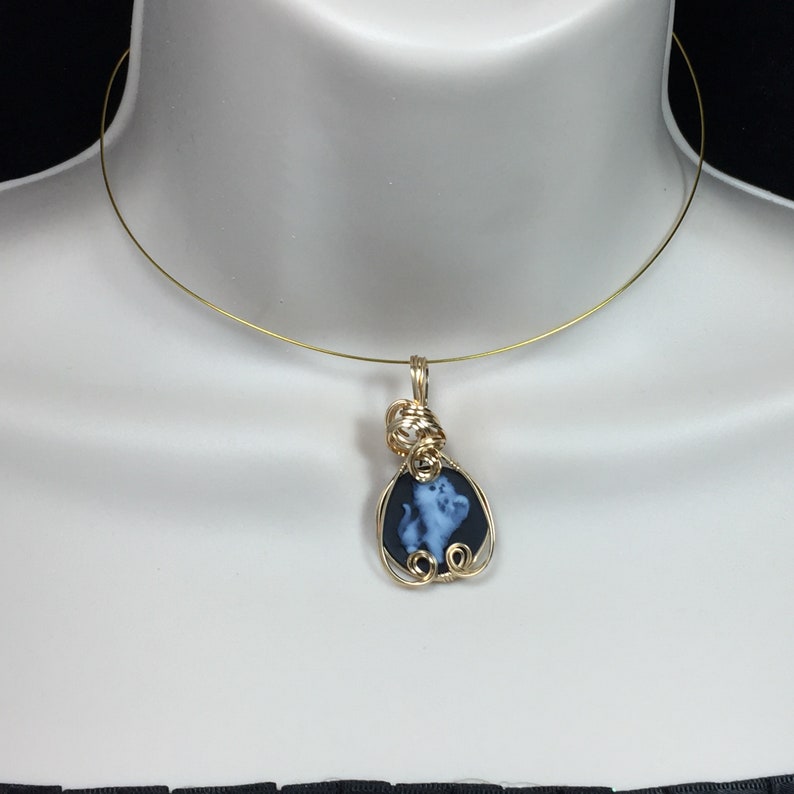 Wire Wrapped Jewelry by Rocks2Rings 20g3-6 Z Filled Detailed Carved Cat Agate with Black Leather Necklace Kitten Cameo Pendant 14k Gold