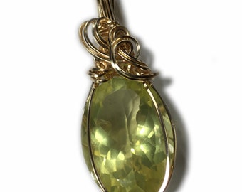 Lemon Quartz Pendant 14K Gold Filled w/ necklace Wire Wrapped Jewelry 2731g2-27