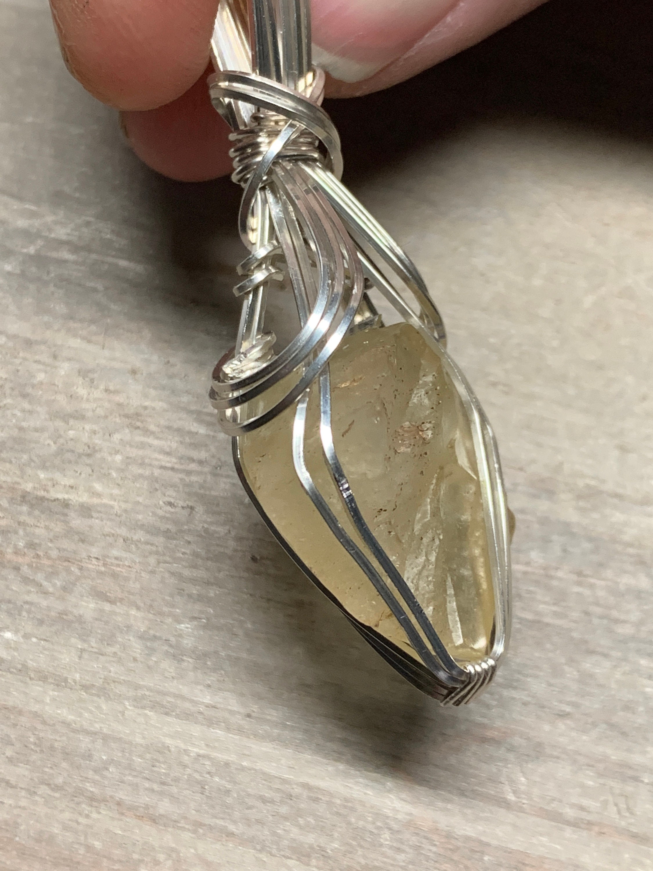 Genuine Libyan Desert Glass Necklace Pendant Sterling Silver Filled Ancient Fragment Eastern Libya Slg5