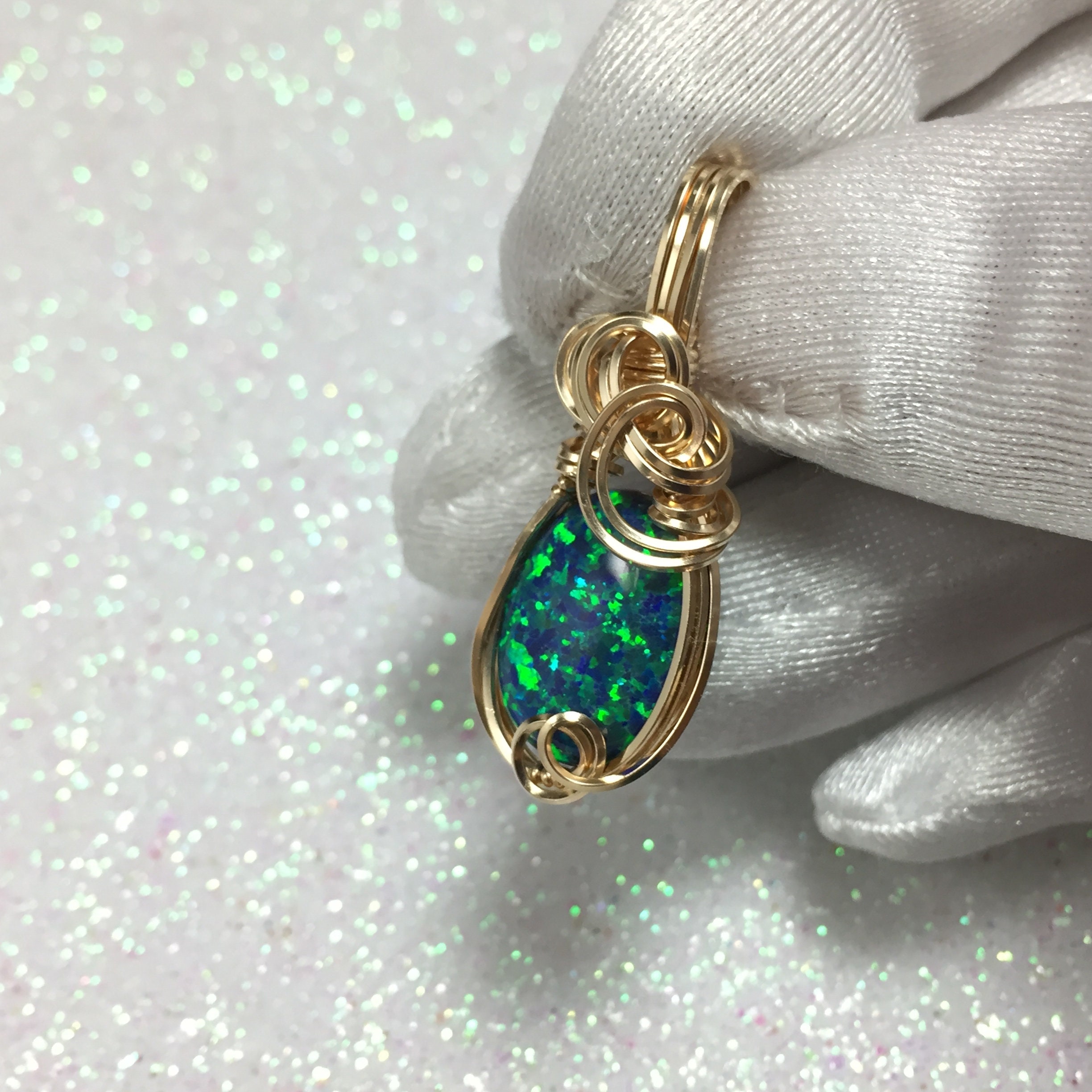 Black Opal Necklace Pendant 14K - Gold Filled Jewelry for Women, Lab