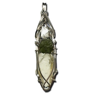 Genuine Moldavite with Libyan Desert Glass and Herkimer Diamond Pendant Necklace in Sterling Silver High Vibration Healing Jewelry MLH image 8