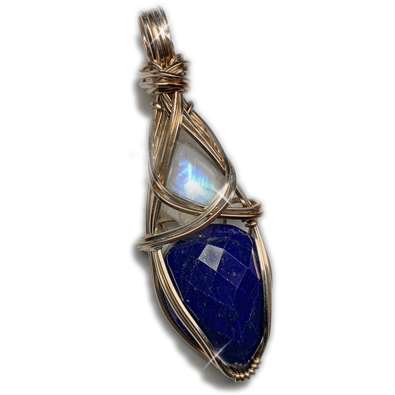 Lapis Lazuli and Moonstone Rainbow Blue Pendant Necklace Confidence love and Wellness Vibrations Jewelry LMG2 image 7