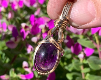 Amethyst Necklace Pendant 14K Gold Filled - Wire Wrapped Amethyst Jewelry, Purple Amethyst Crystal G3