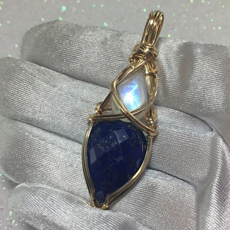 Lapis Lazuli and Moonstone Rainbow Blue Pendant Necklace Confidence love and Wellness Vibrations Jewelry LMG2 image 8