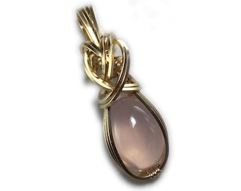 Rose Quartz Crystal Necklace Pendant - 14K Gold Filled, AAA Soft Pink with Black Leather Necklace, Elegant Gift Box, Jewelry  3R