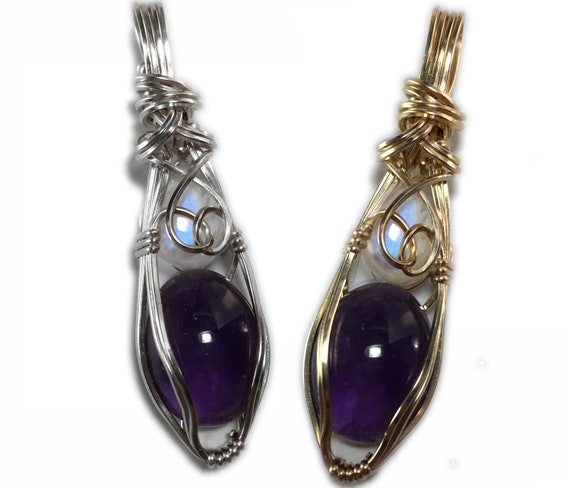 Collier Artisan En Argent 925 Avec Améthystes Et Pierres De Lune – Longueur 48 Cm